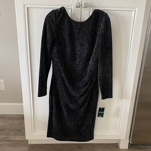 Ralph Lauren Long Sleeve Glitter/Sparkle Black Cocktail Dress size 14P